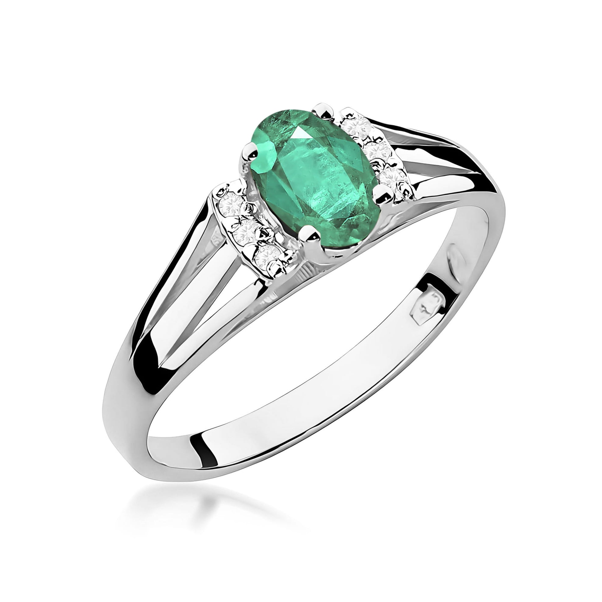 Inel Aur 9K cu Smarald 0.40 ct si Diamante Naturale 0.05 ct