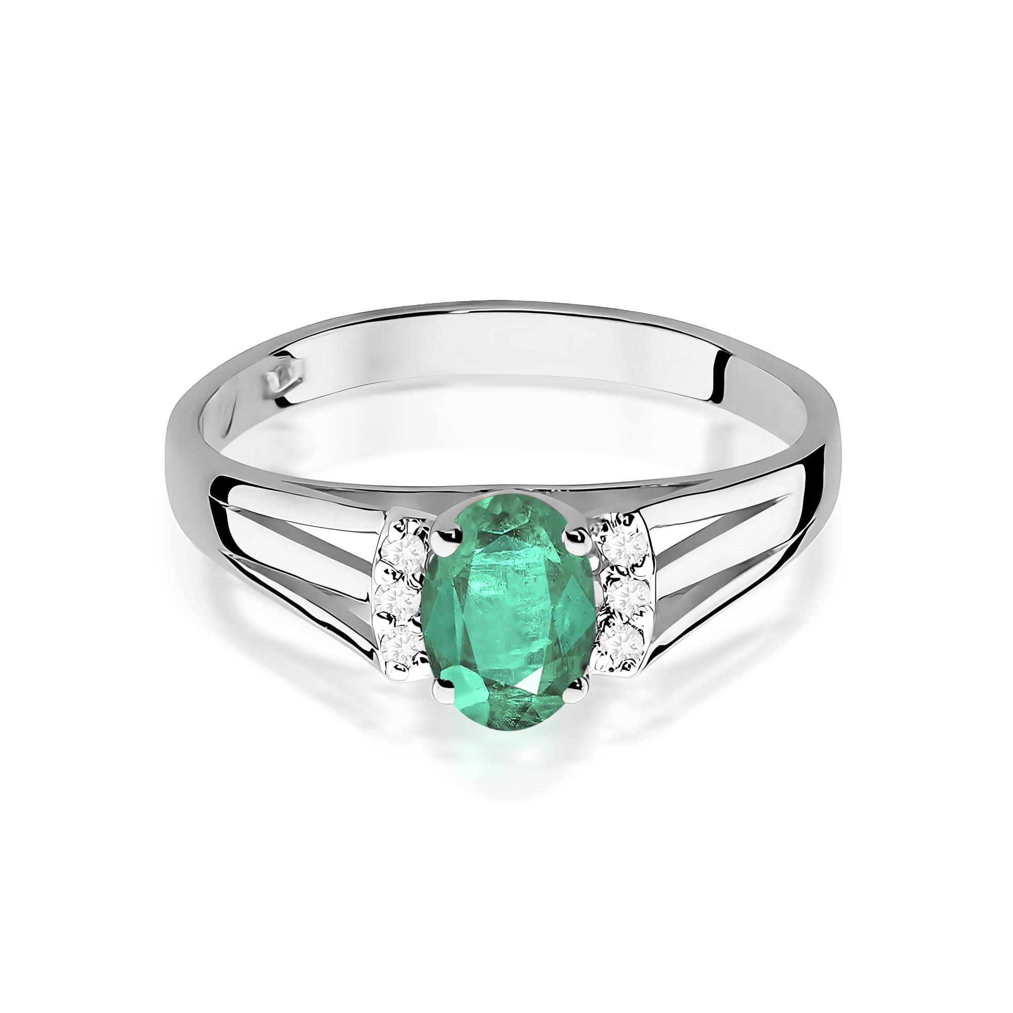 Inel Aur 9K cu Smarald 0.40 ct si Diamante Naturale 0.05 ct