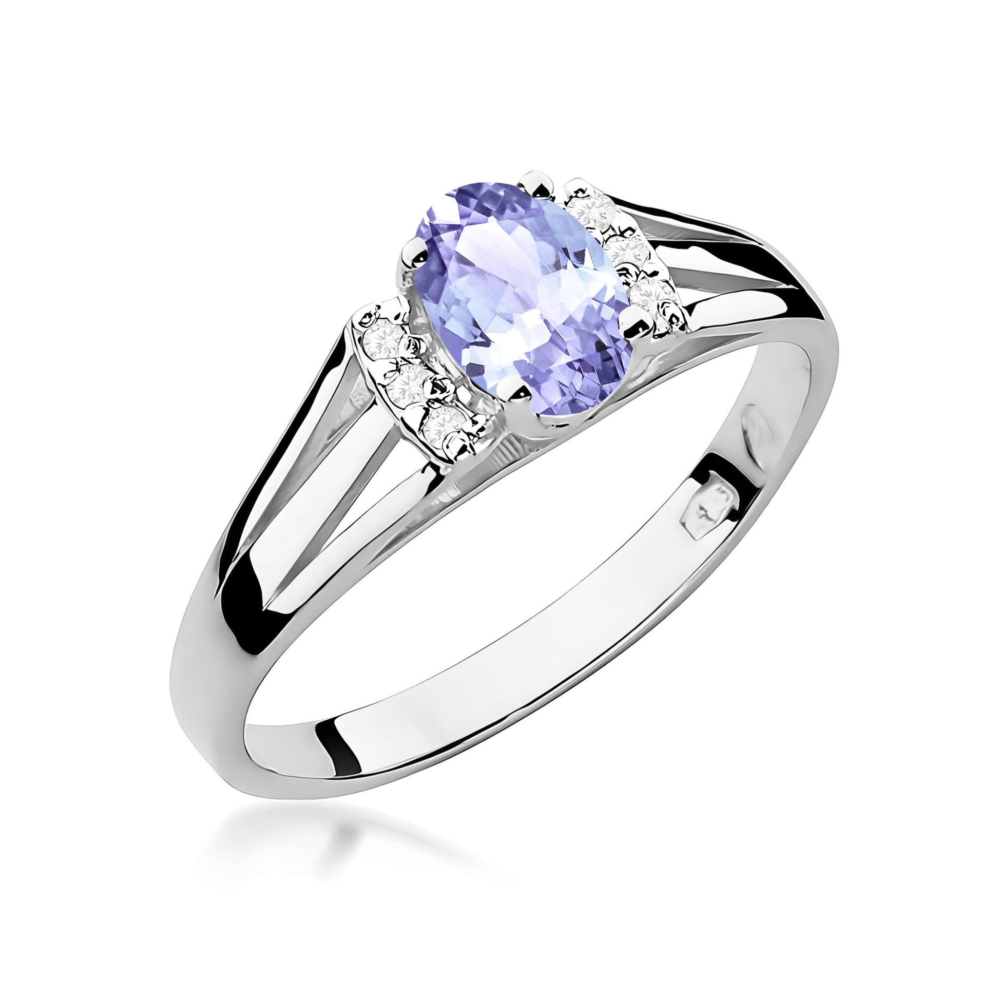 Inel Aur 9K cu Tanzanit 0.40 ct si Diamante Naturale 0.05 ct
