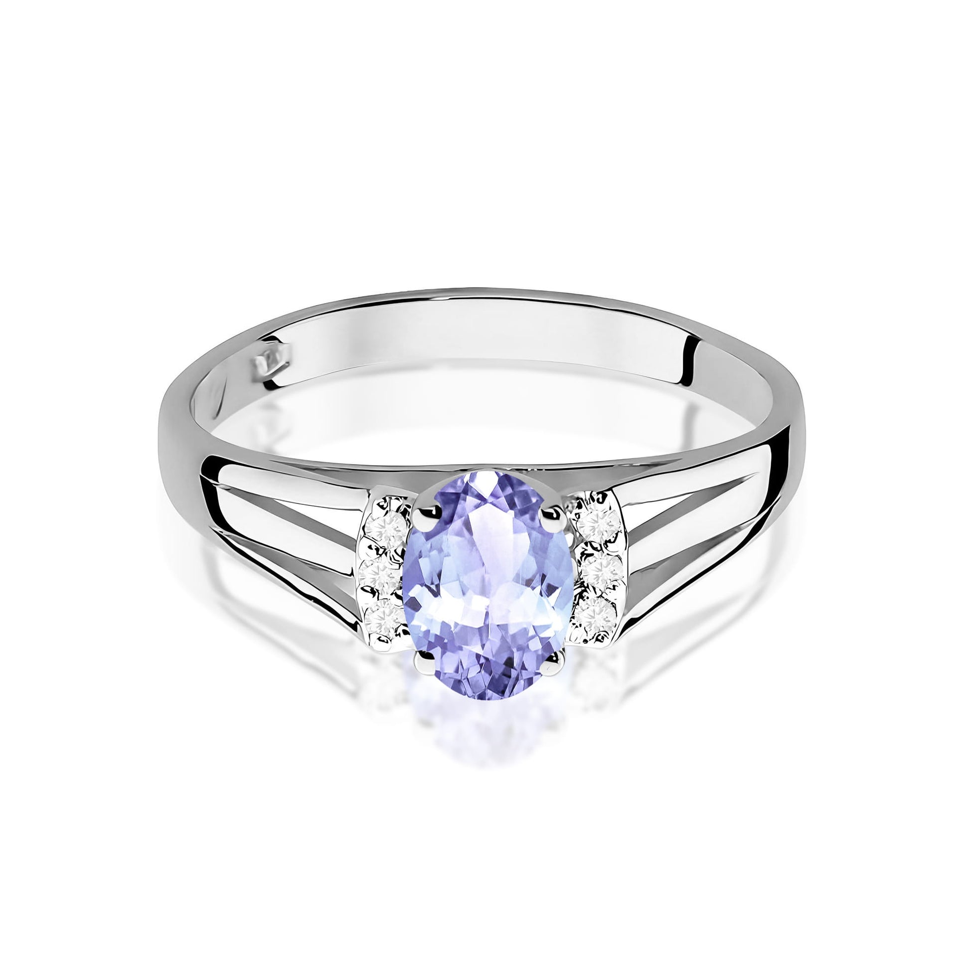 Inel Aur 9K cu Tanzanit 0.40 ct si Diamante Naturale 0.05 ct
