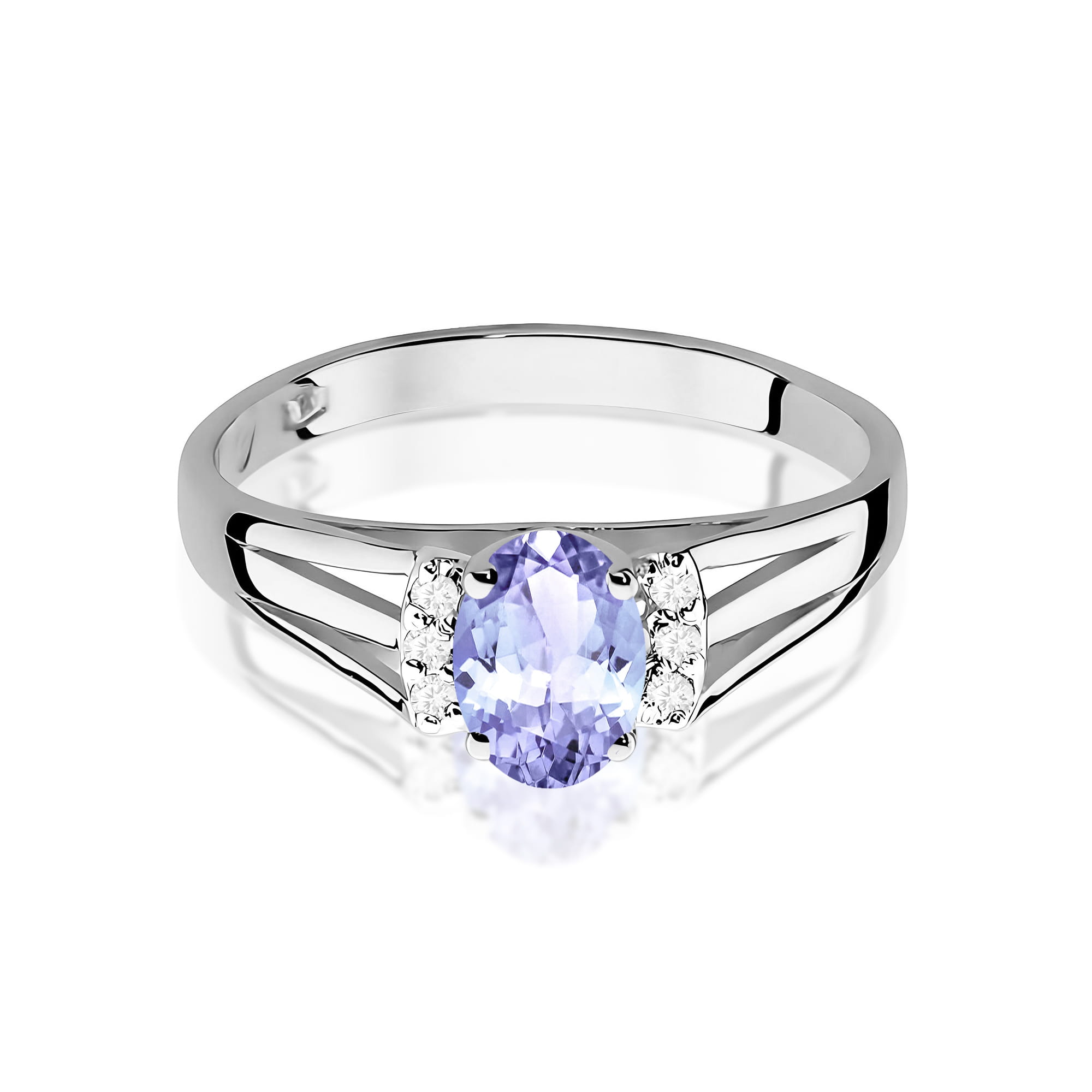 Inel Aur 9K cu Tanzanit 0.40 ct si Diamante Naturale 0.05 ct