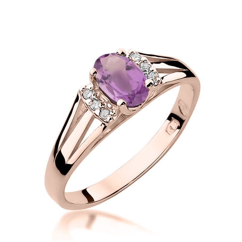 Inel Aur 14K cu Ametist 0.40 ct si Diamante Naturale 0.05 ct
