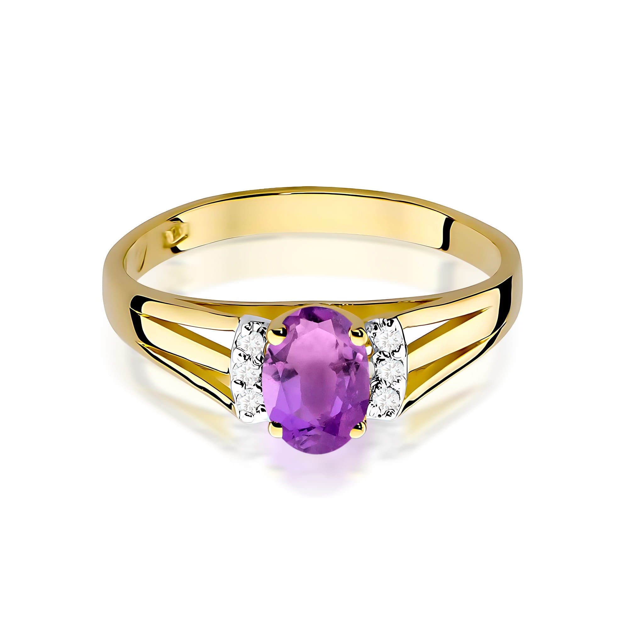 Inel Aur 9K cu Ametist 0.40 ct si Diamante Naturale 0.05 ct