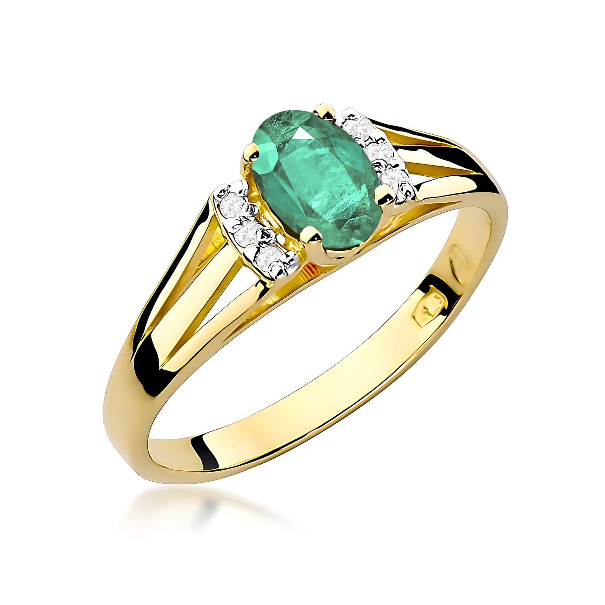 Inel Aur 9K cu Smarald 0.40 ct si Diamante Naturale 0.05 ct