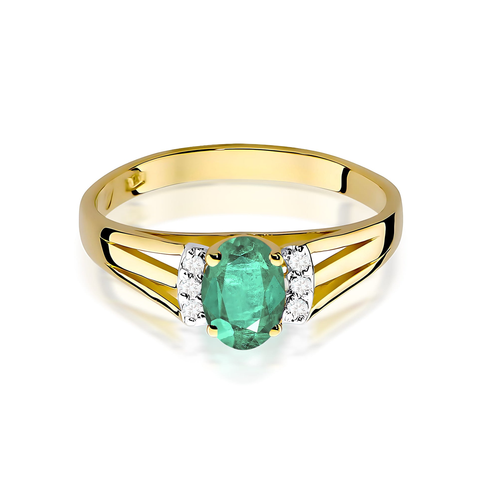 Inel Aur 9K cu Smarald 0.40 ct si Diamante Naturale 0.05 ct