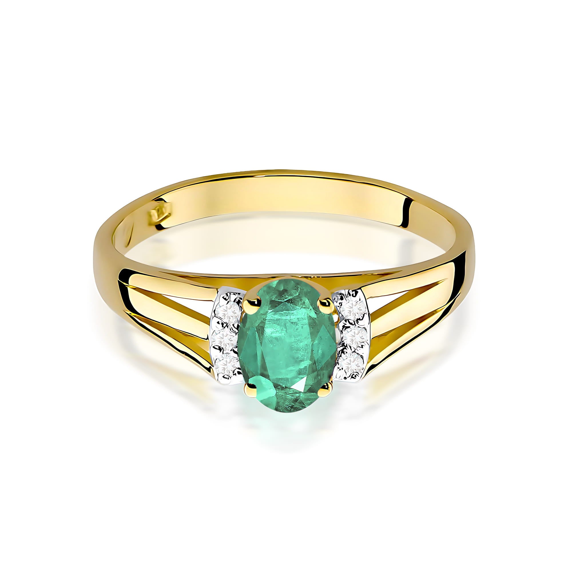 Inel Aur 9K cu Smarald 0.40 ct si Diamante Naturale 0.05 ct