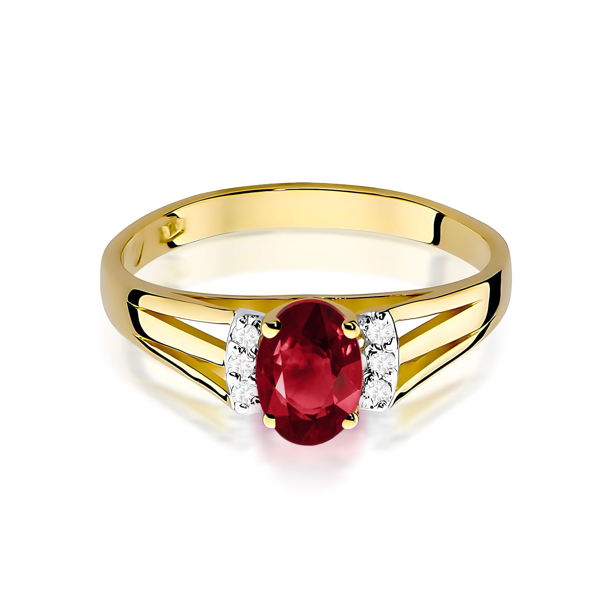 Inel Aur 9K cu Granat 0.50 ct si Diamante Naturale 0.05 ct