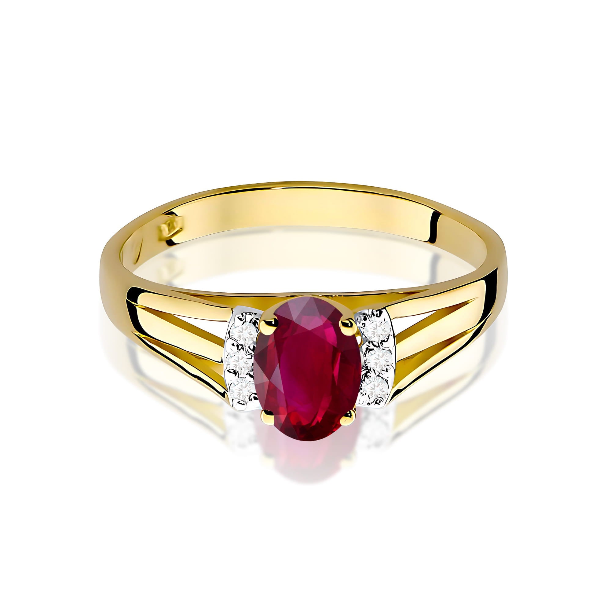 Inel Aur 9K cu Rubin 0.60 ct si Diamante Naturale 0.05 ct