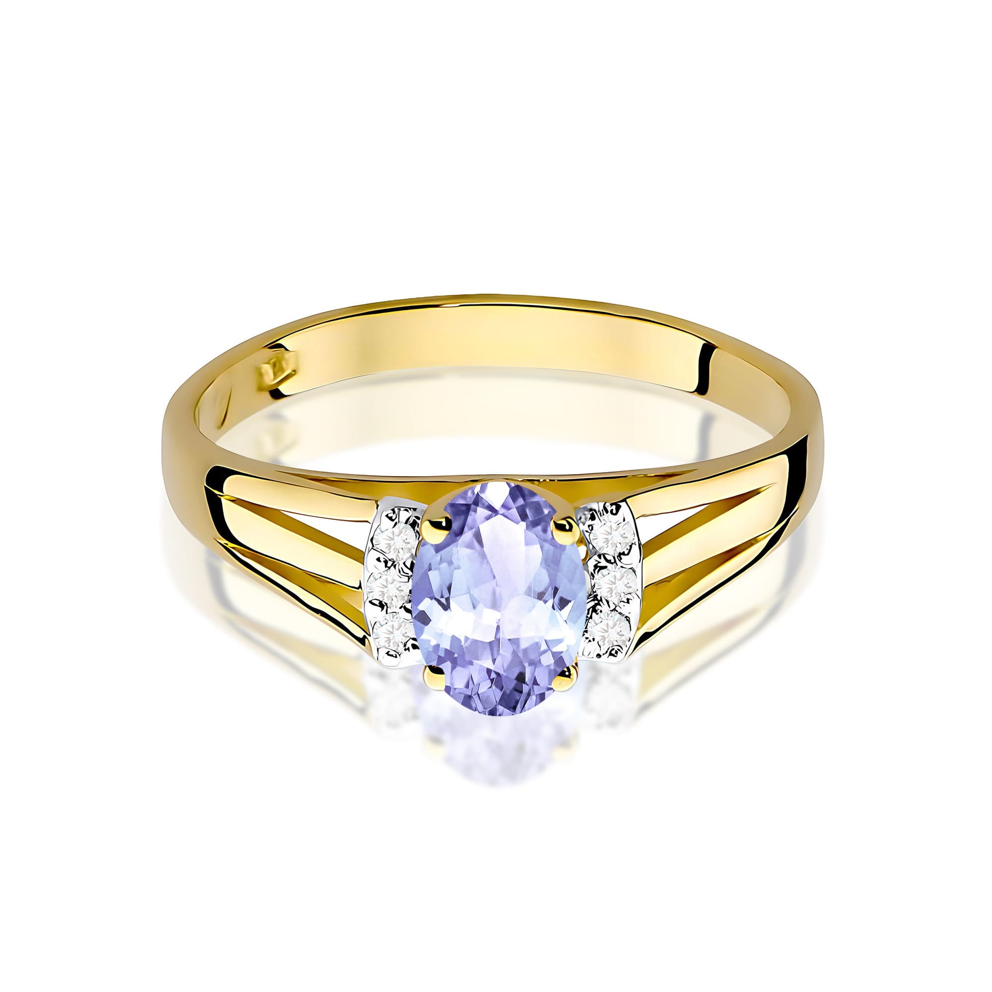 Inel Aur 9K cu Tanzanit 0.40 ct si Diamante Naturale 0.05 ct