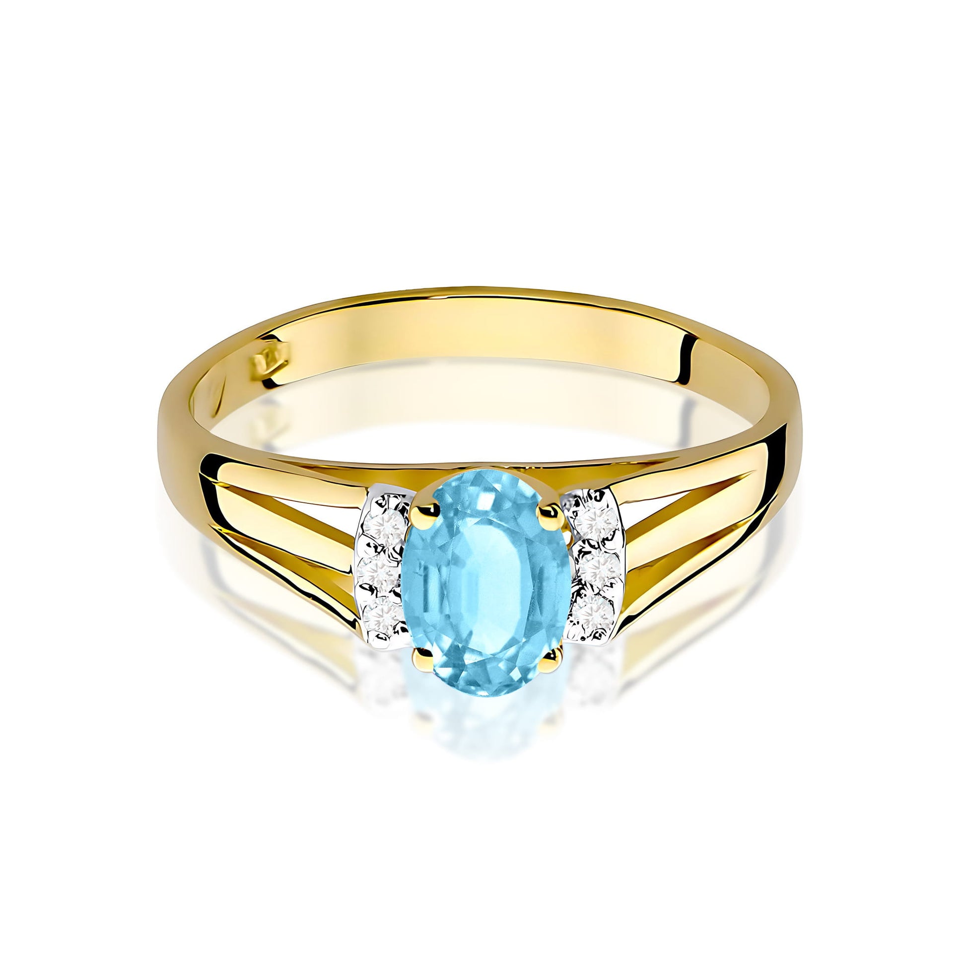 Inel Aur 9K cu Topaz Swiss 0.50 ct si Diamante Naturale 0.05 ct