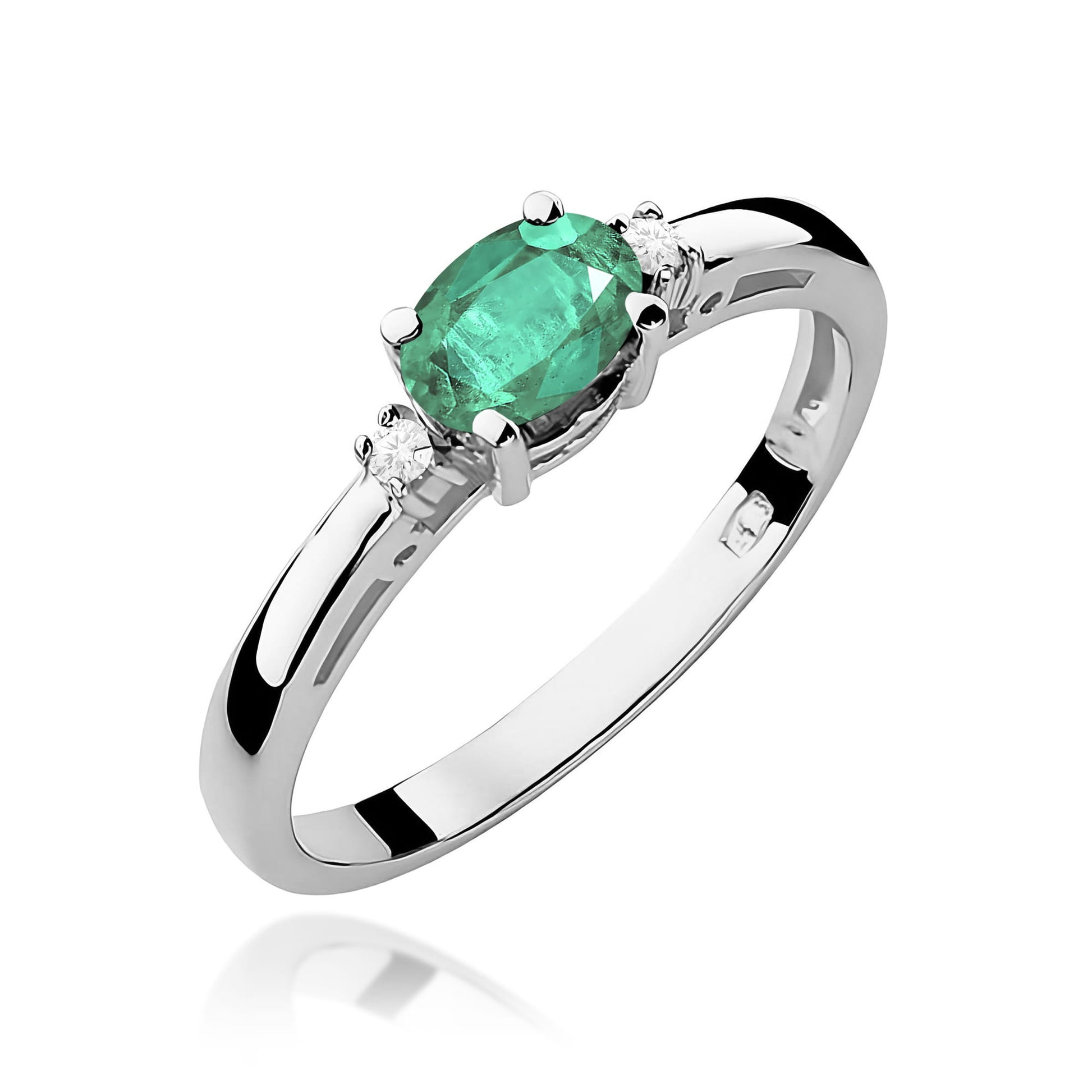 Inel Aur 9K cu Smarald 0.40 ct si Diamante Naturale 0.03 ct