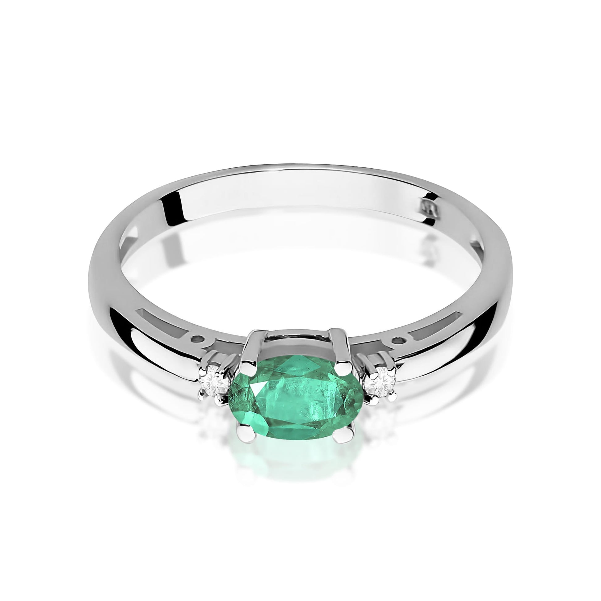 Inel Aur 9K cu Smarald 0.40 ct si Diamante Naturale 0.03 ct