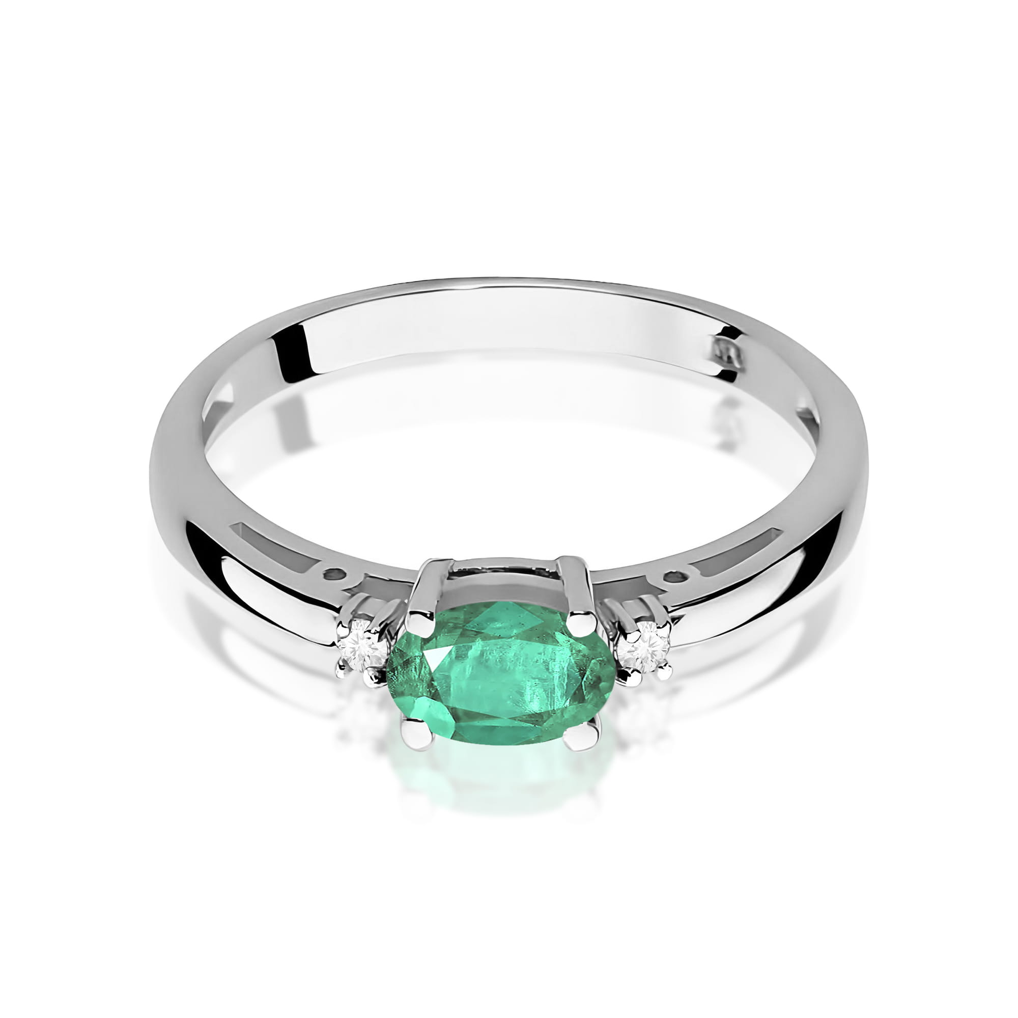 Inel Aur 9K cu Smarald 0.40 ct si Diamante Naturale 0.03 ct