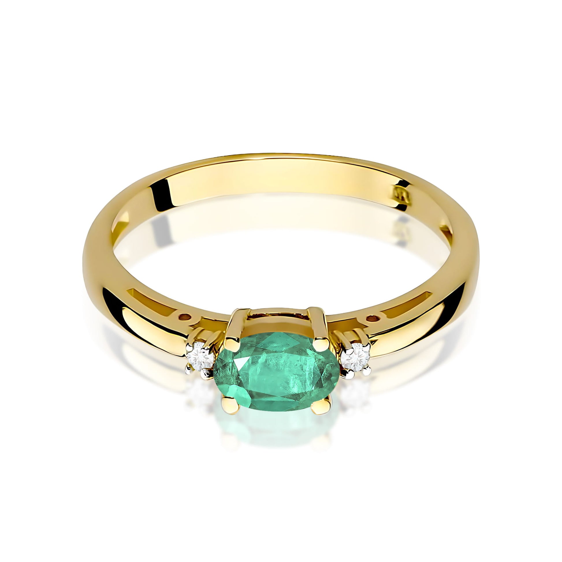 Inel Aur 9K cu Smarald 0.40 ct si Diamante Naturale 0.03 ct