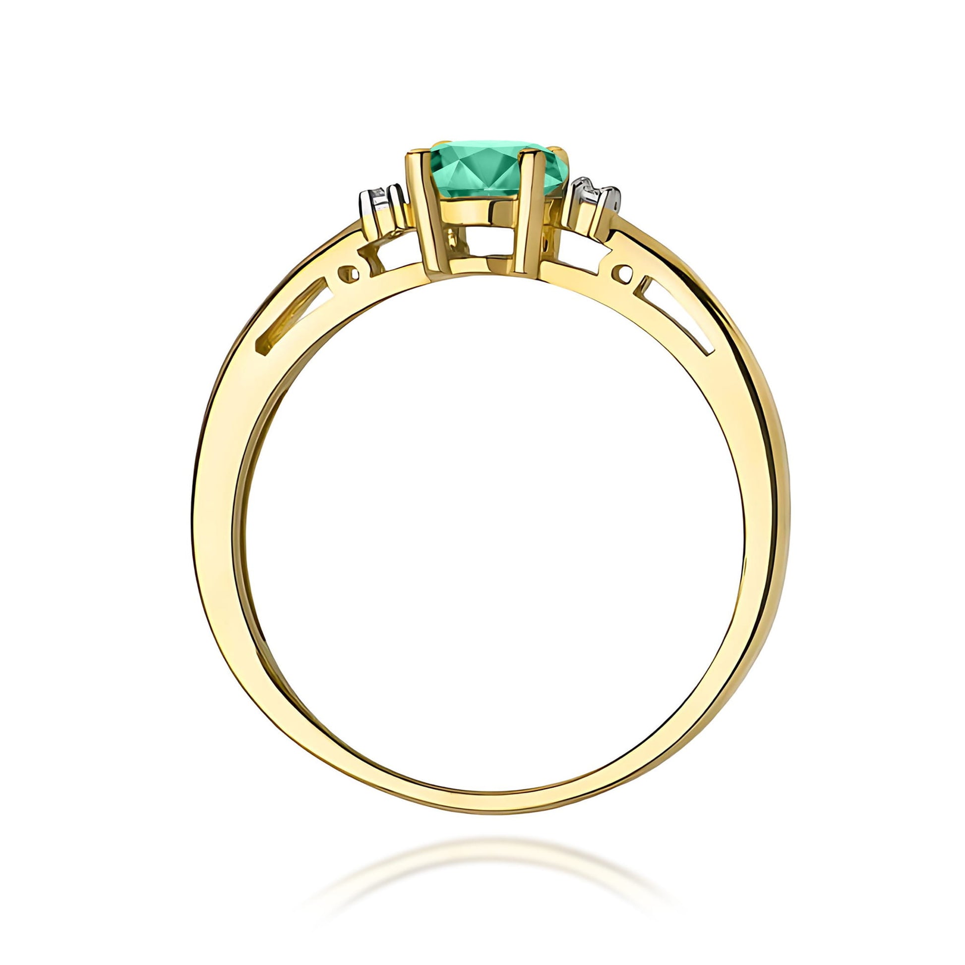 Inel Aur 9K cu Smarald 0.40 ct si Diamante Naturale 0.03 ct
