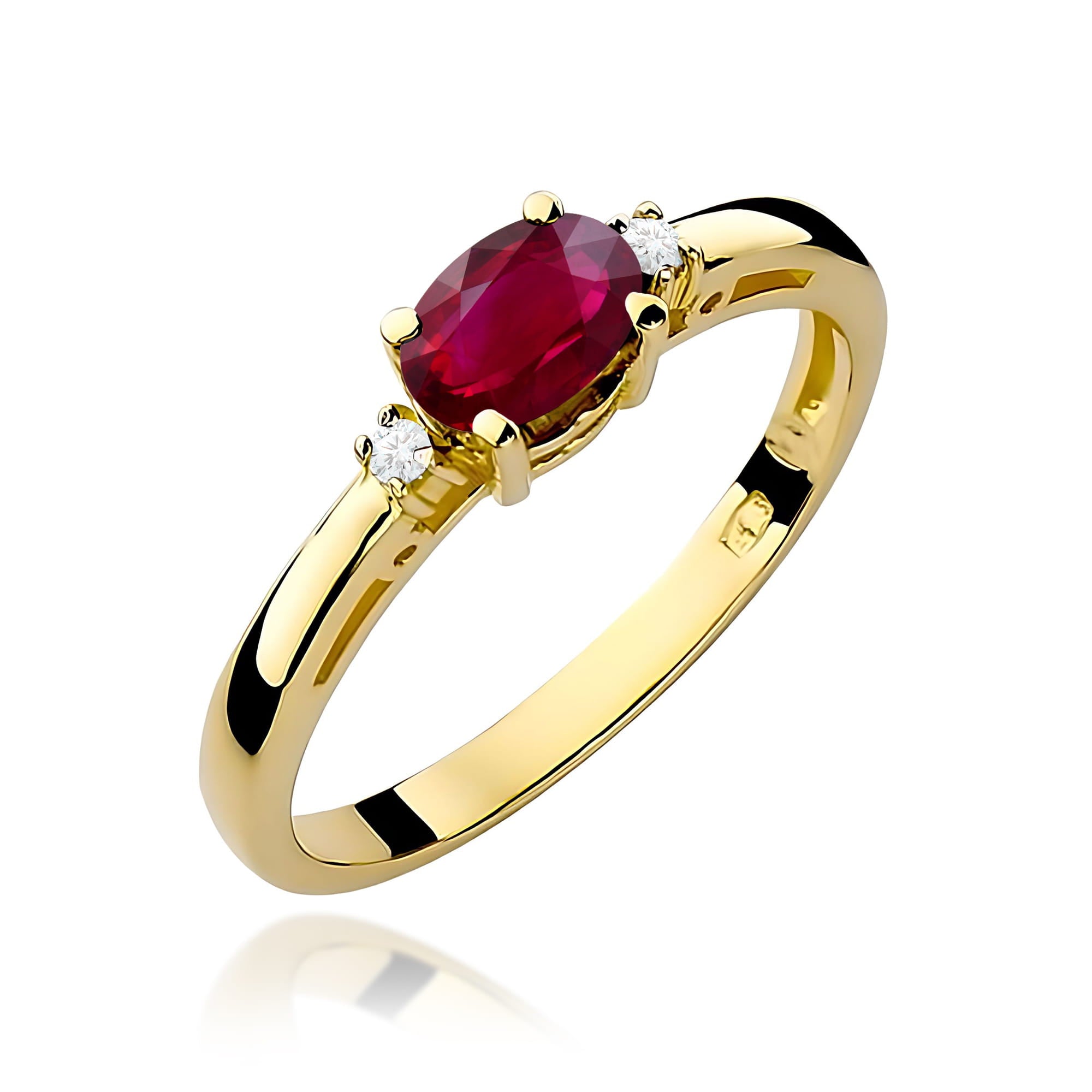Inel Aur 9K cu Rubin 0.60 ct si Diamante Naturale 0.03 ct