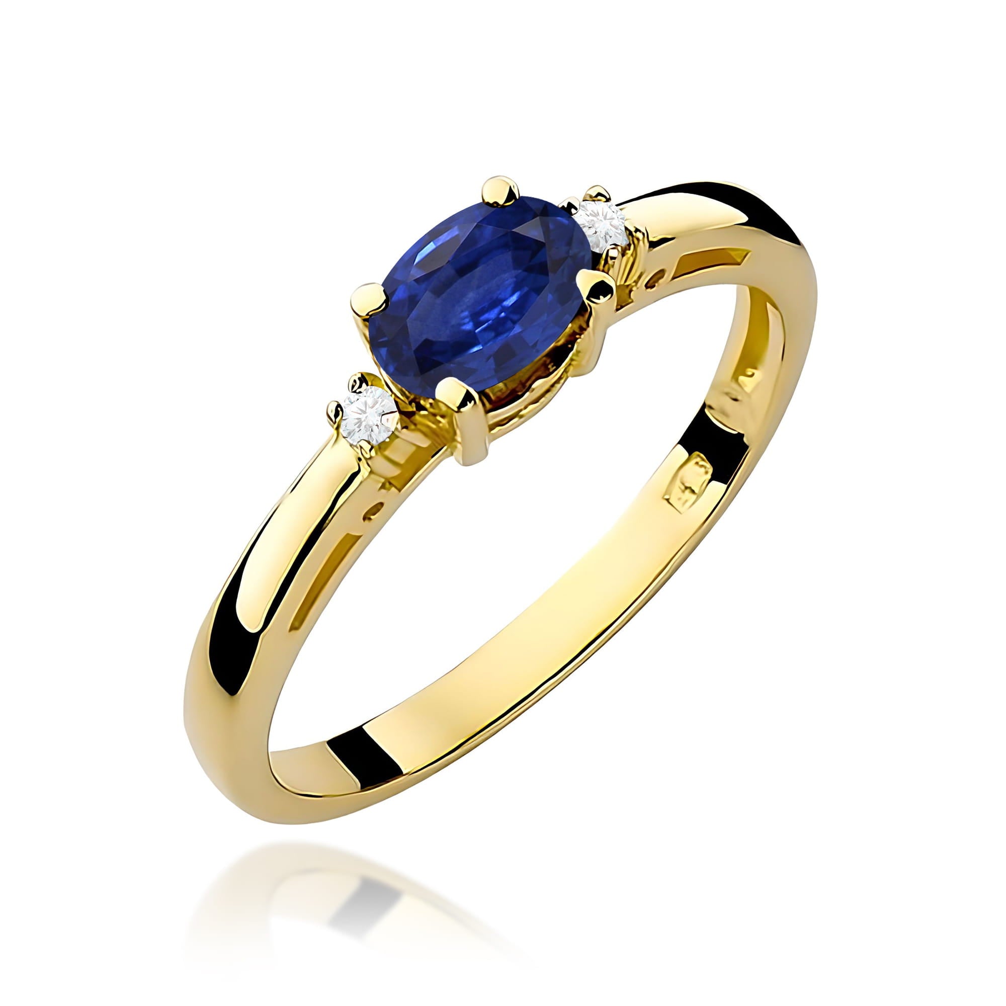 Inel Aur 9K cu Safir 0.70 ct si Diamante Naturale 0.03 ct