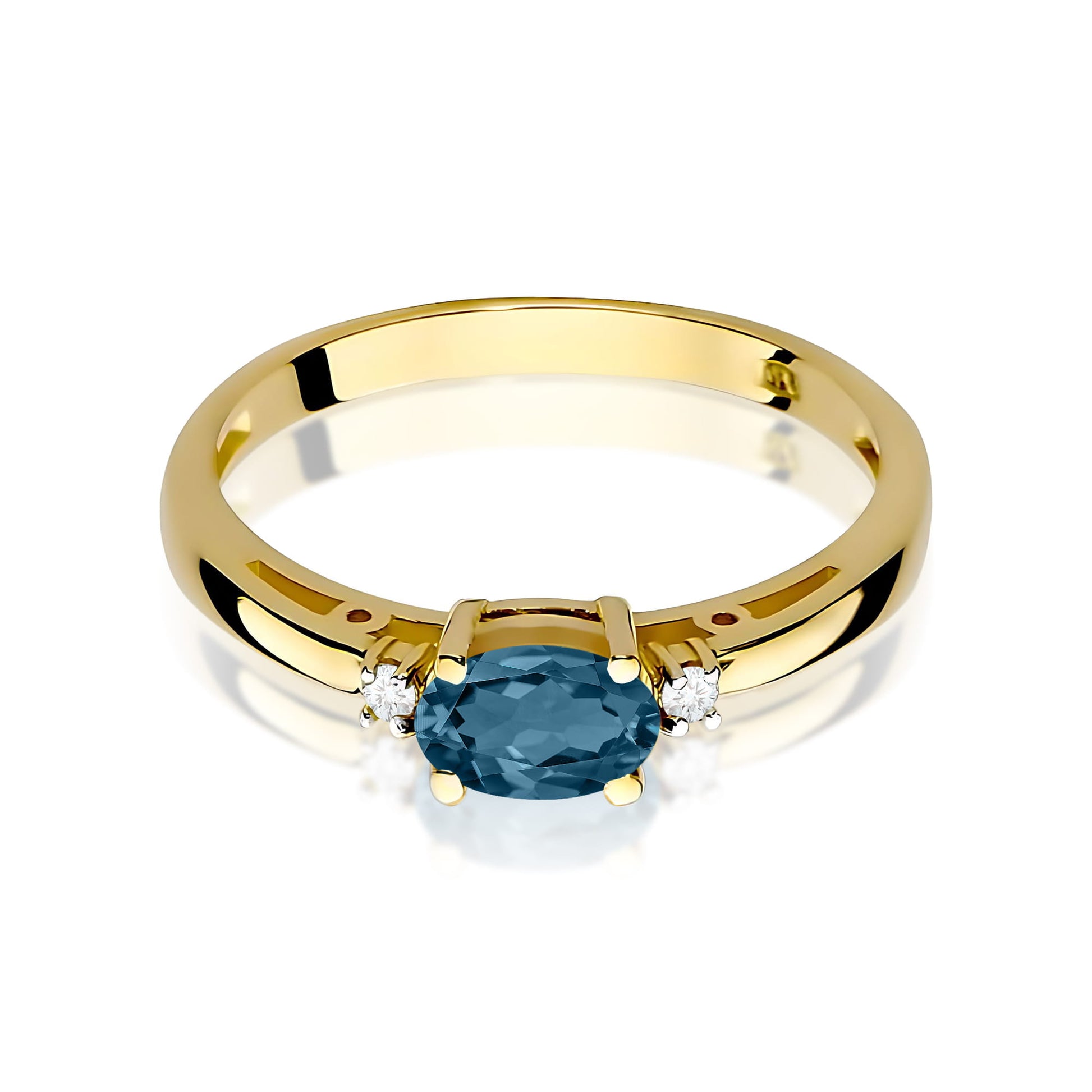 Inel Aur 9K cu Topaz London Blue 0.50 ct si Diamante Naturale 0.03 ct