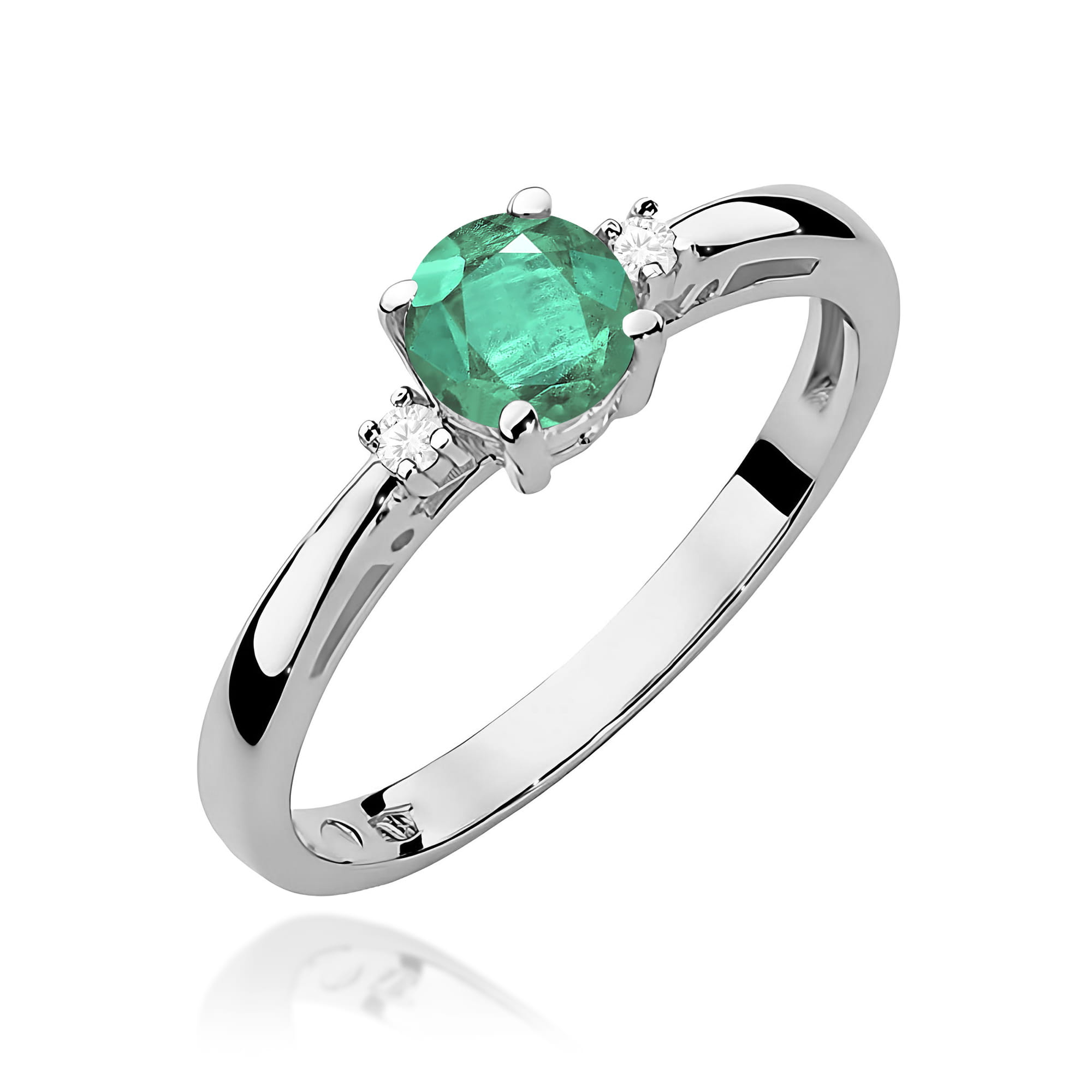 Inel Aur 9K cu Smarald 0.50 ct si Diamante Naturale 0.03 ct