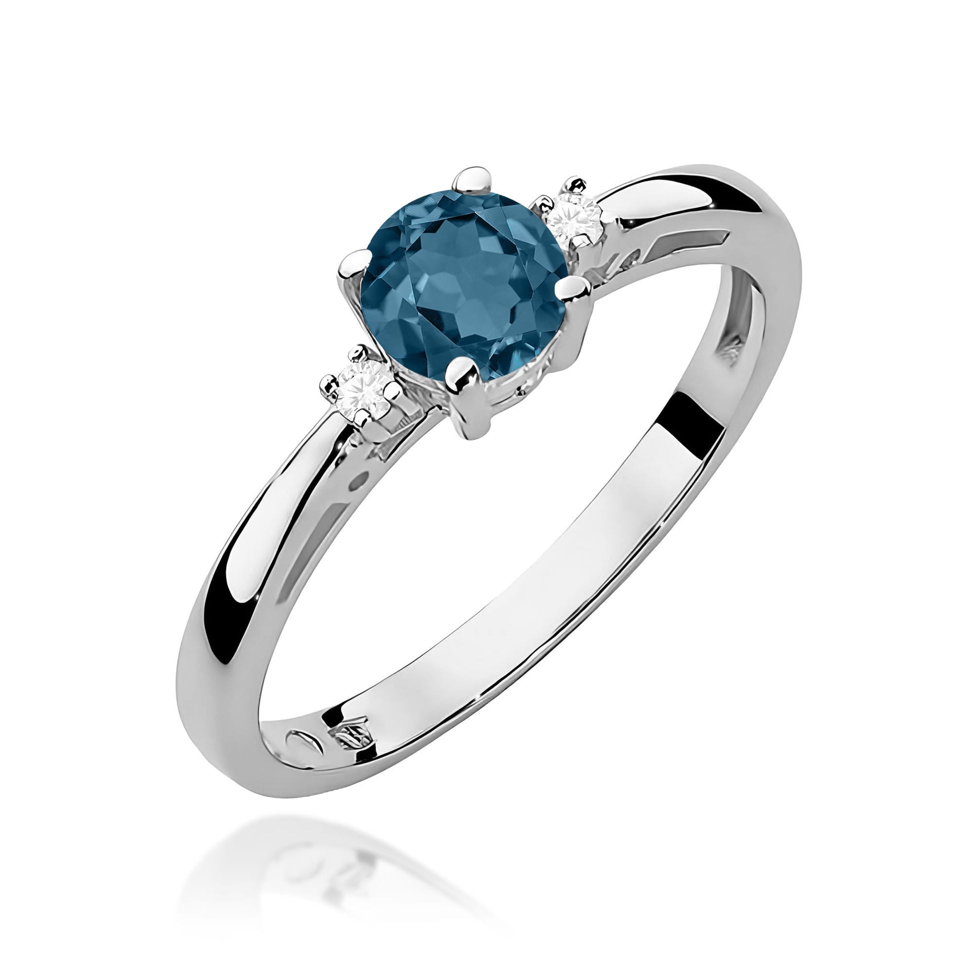 Inel Aur 9K cu Topaz London Blue 0.50 ct si Diamante Naturale 0.03 ct