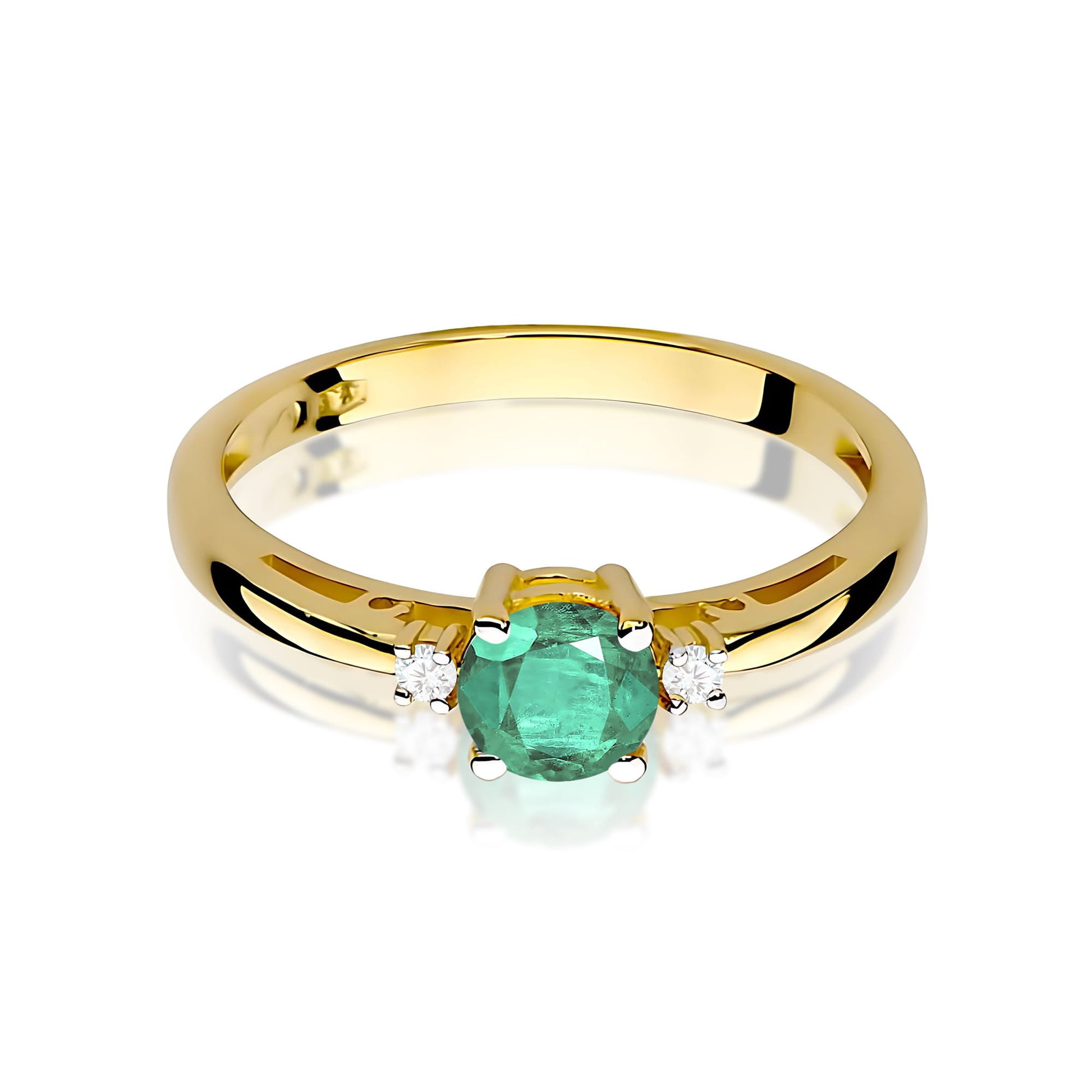 Inel Aur 9K cu Smarald 0.50 ct si Diamante Naturale 0.03 ct