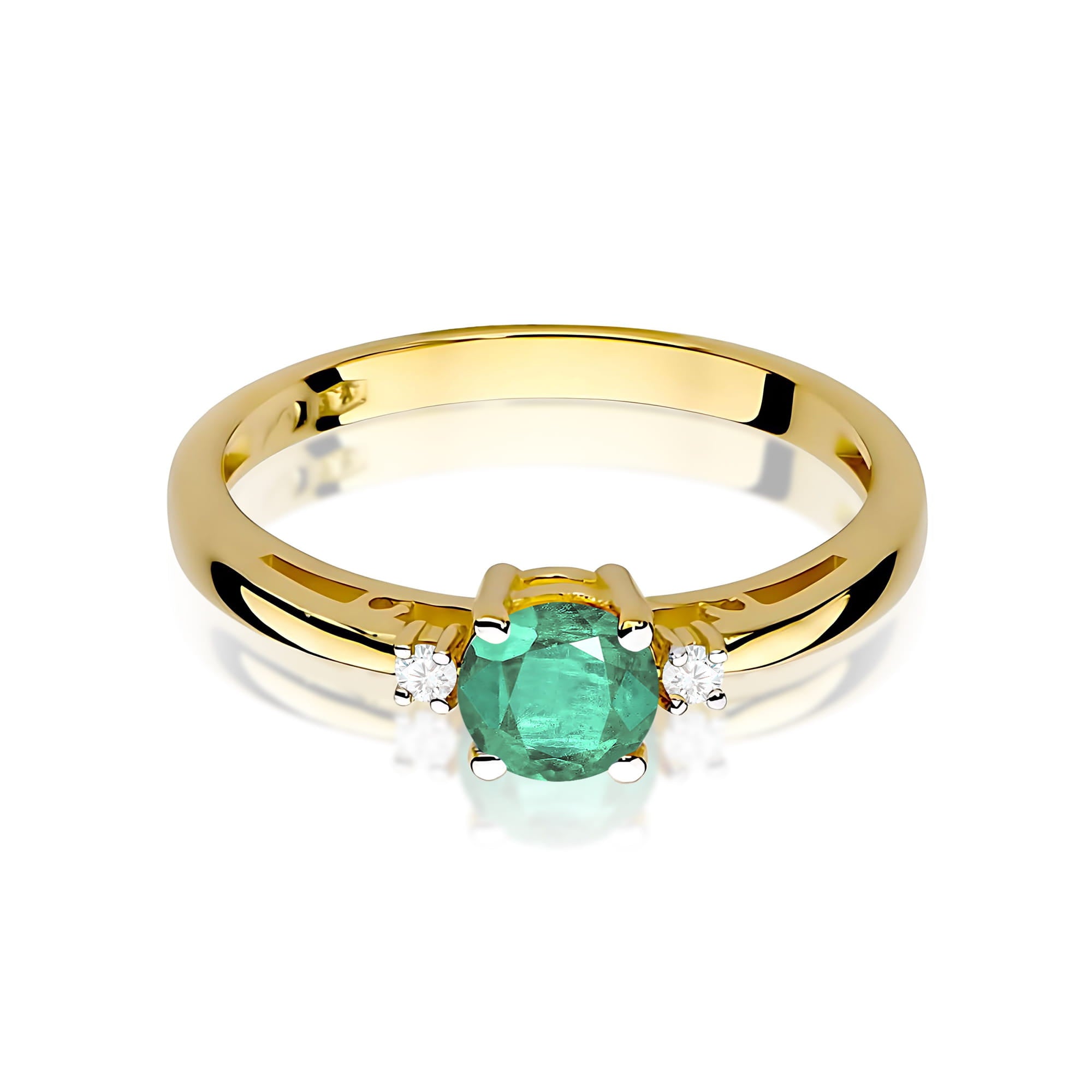 Inel Aur 9K cu Smarald 0.50 ct si Diamante Naturale 0.03 ct