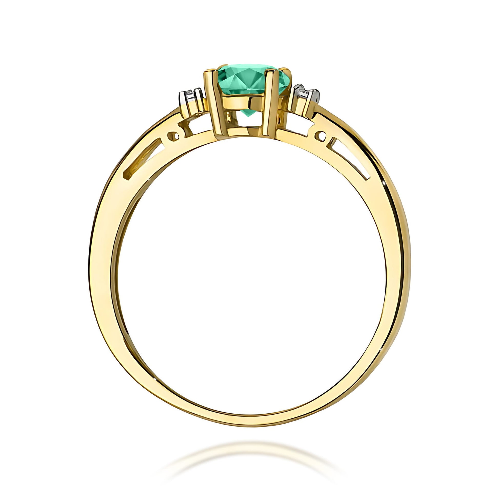 Inel Aur 9K cu Smarald 0.50 ct si Diamante Naturale 0.03 ct