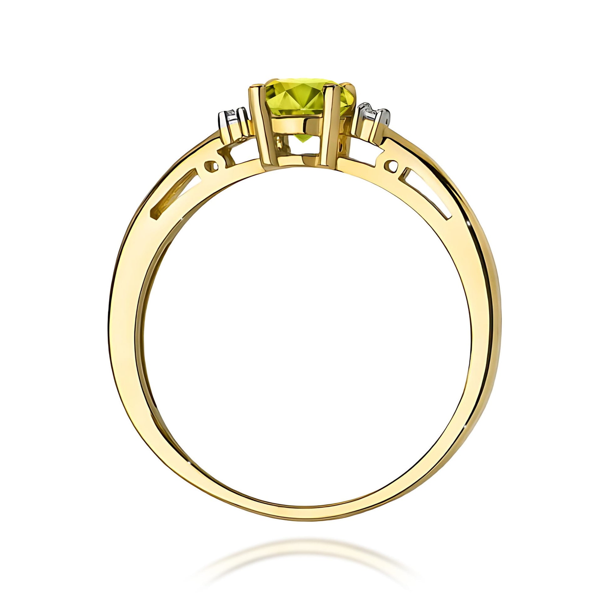 Inel Aur 9K cu Peridot 0.60 ct si Diamante Naturale 0.03 ct