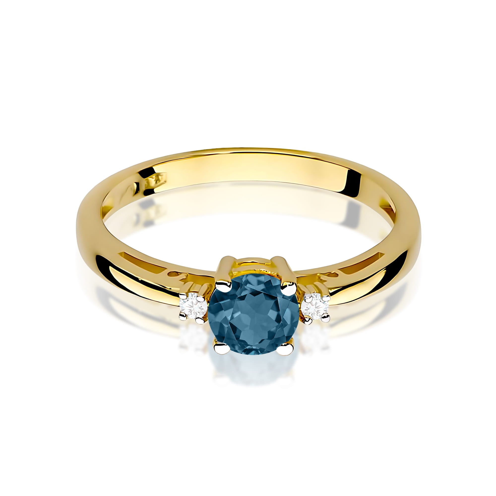 Inel Aur 9K cu Topaz London Blue 0.50 ct si Diamante Naturale 0.03 ct