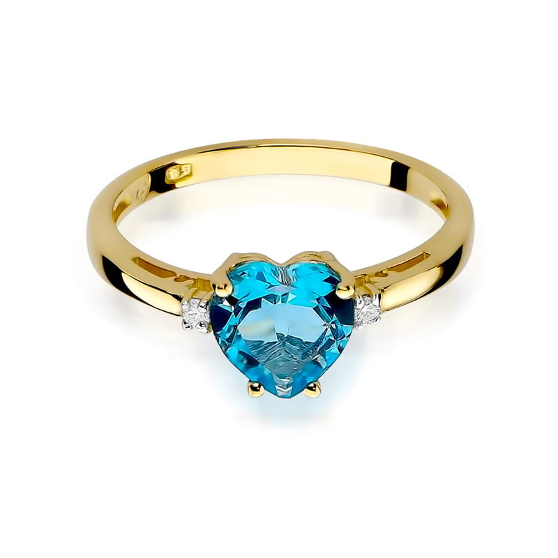Inel Aur 9K cu Topaz Swiss 1.20 ct si Diamante Naturale 0.03 ct