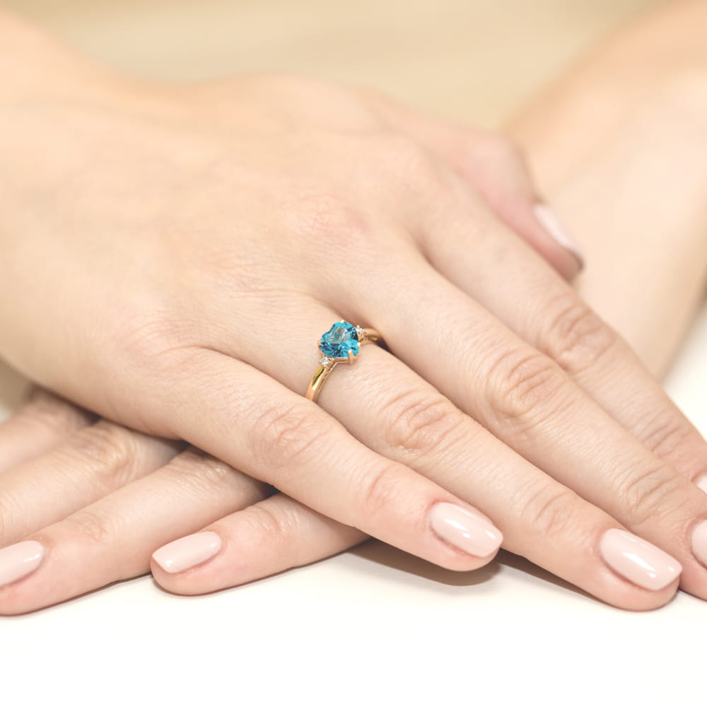 Inel Aur 9K cu Topaz Swiss 1.20 ct si Diamante Naturale 0.03 ct