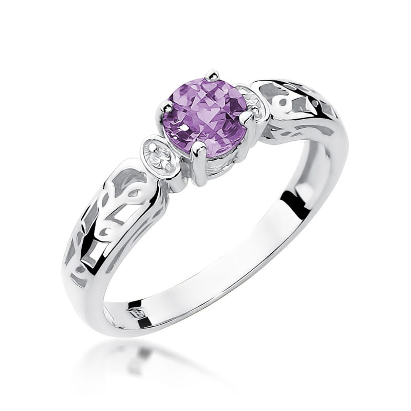 Inel Aur 9K cu Ametist 0.50 ct si Diamante Naturale 0.02 ct