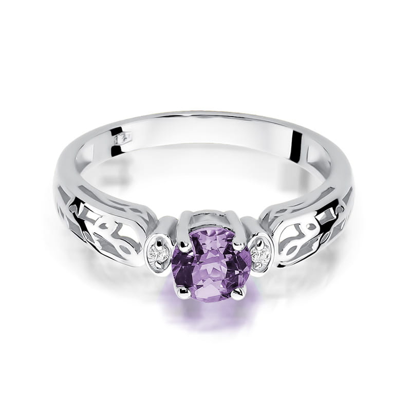 Inel Aur 9K cu Ametist 0.50 ct si Diamante Naturale 0.02 ct