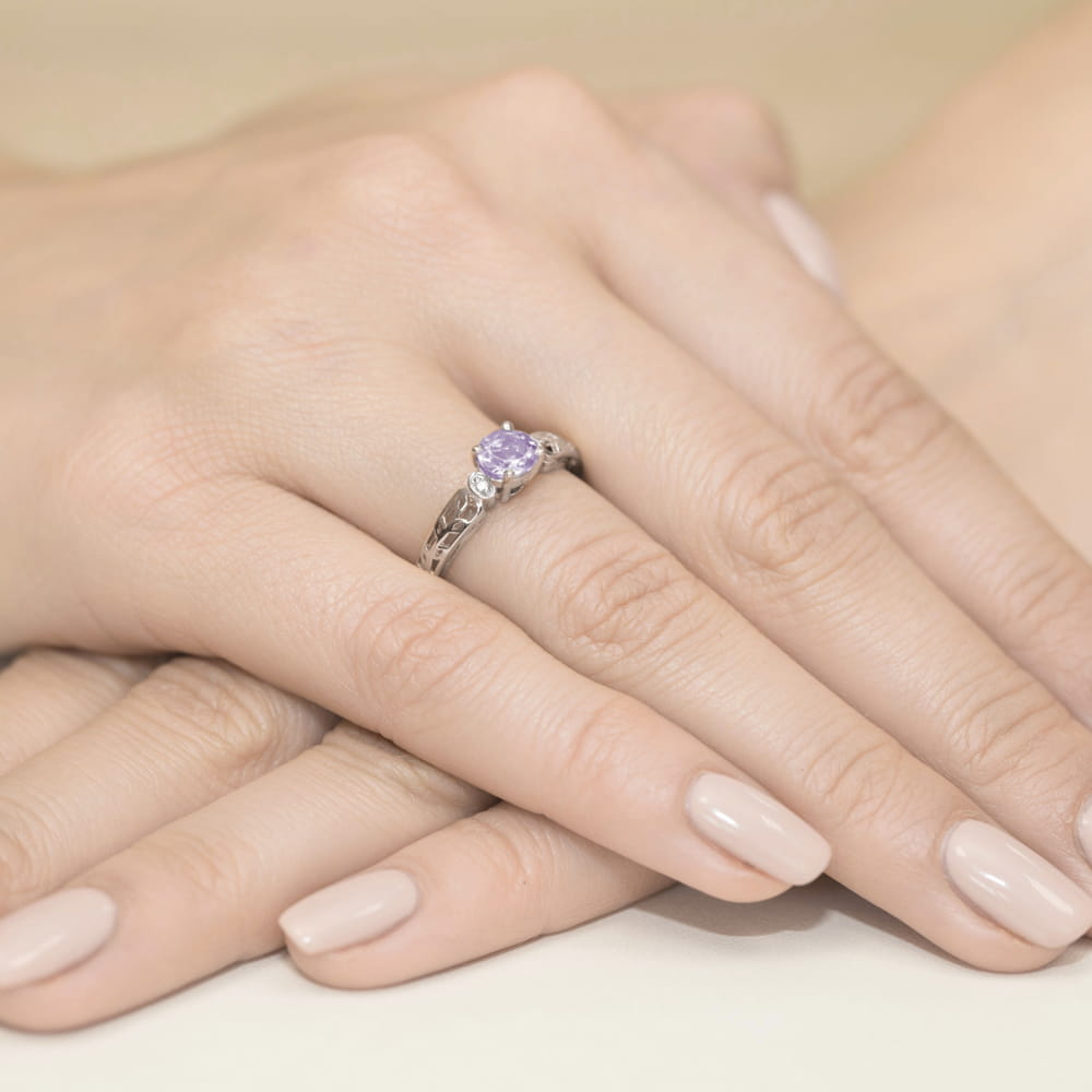 Inel Aur 9K cu Ametist 0.50 ct si Diamante Naturale 0.02 ct