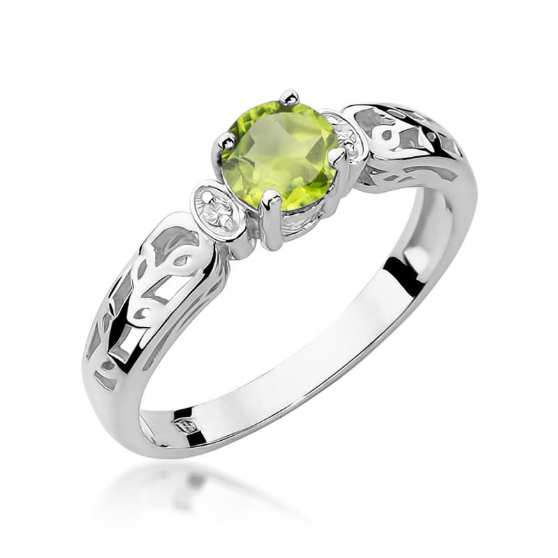 Inel Aur 9K cu Peridot 0.60 ct si Diamante Naturale 0.02 ct