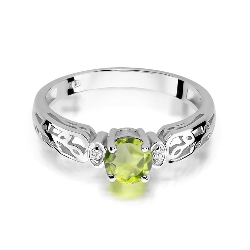 Inel Aur 9K cu Peridot 0.60 ct si Diamante Naturale 0.02 ct