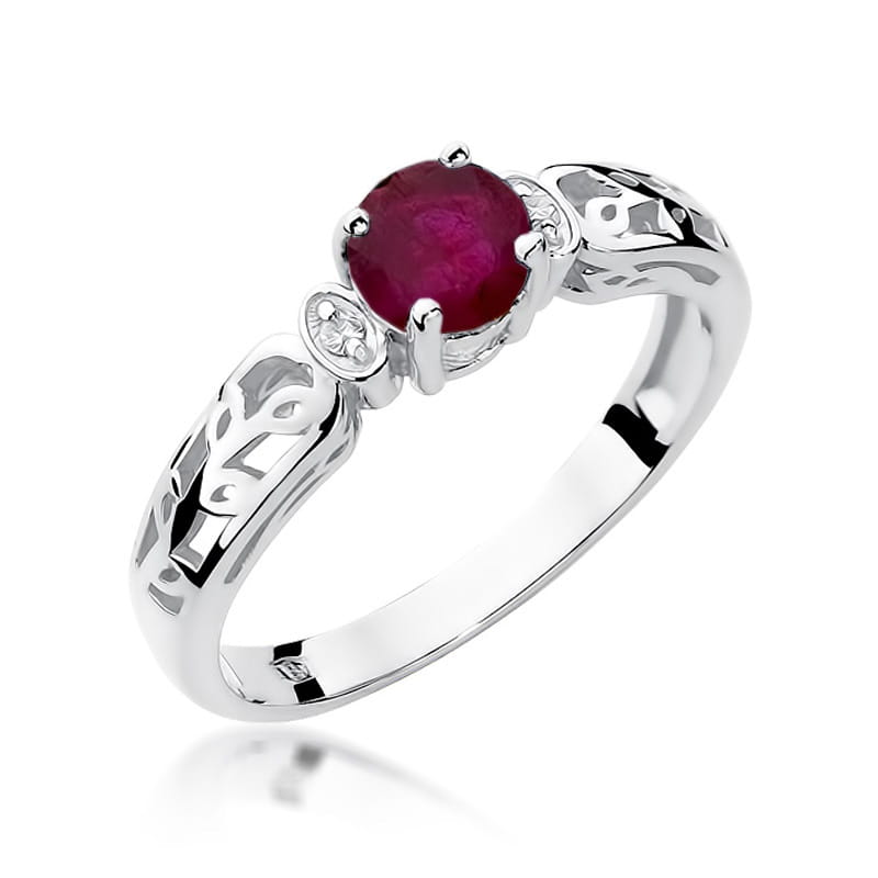 Inel Aur 9K cu Rubin 0.60 ct si Diamante Naturale 0.02 ct