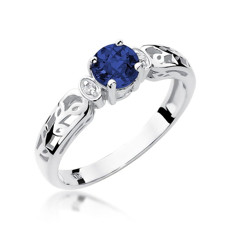 Inel Aur 9K cu Safir 0.50 ct si Diamante Naturale 0.02 ct