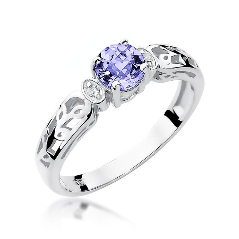 Inel Aur 9K cu Tanzanit 0.50 ct si Diamante Naturale 0.02 ct