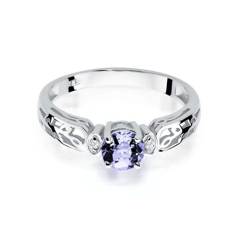 Inel Aur 9K cu Tanzanit 0.50 ct si Diamante Naturale 0.02 ct