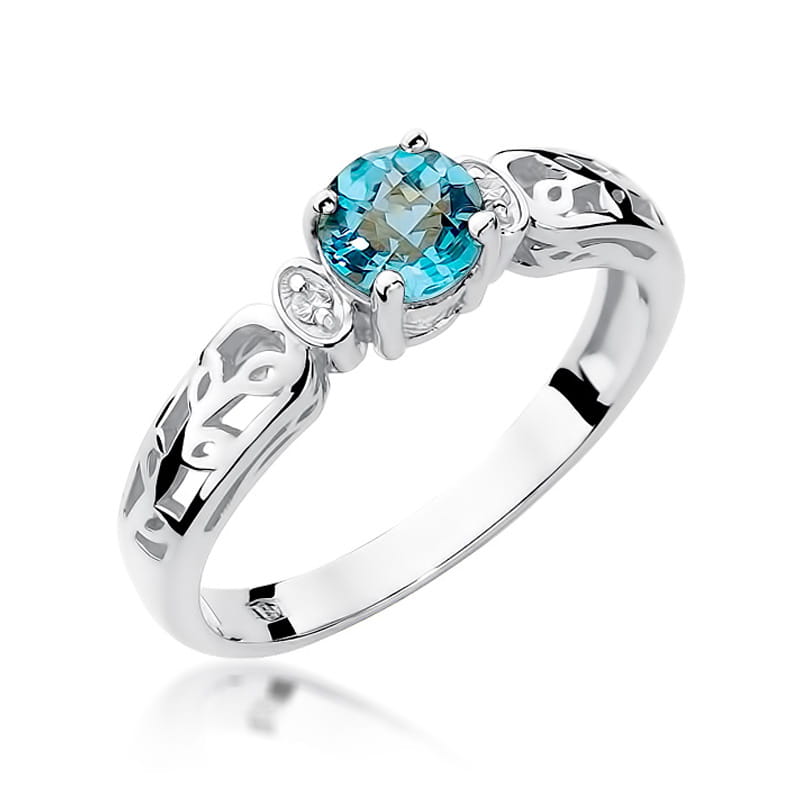 Inel Aur 9K cu Topaz Swiss 0.50 ct si Diamante Naturale 0.02 ct