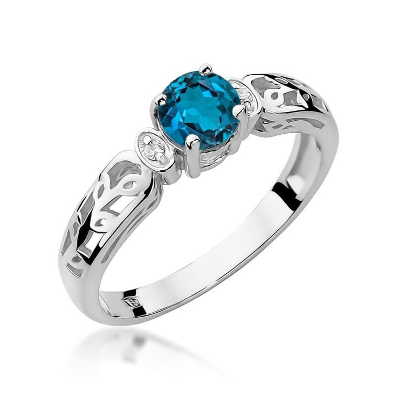 Inel Aur 9K cu Topaz London Blue 0.50 ct si Diamante Naturale 0.02 ct