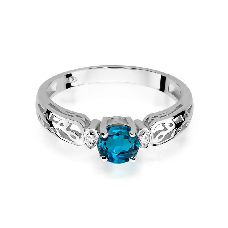 Inel Aur 9K cu Topaz London Blue 0.50 ct si Diamante Naturale 0.02 ct