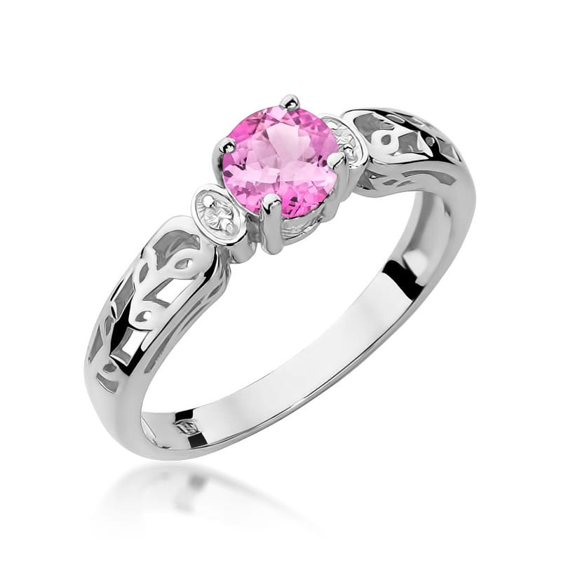 Inel Aur 9K cu Topaz Roz 0.60 ct si Diamante Naturale 0.02 ct