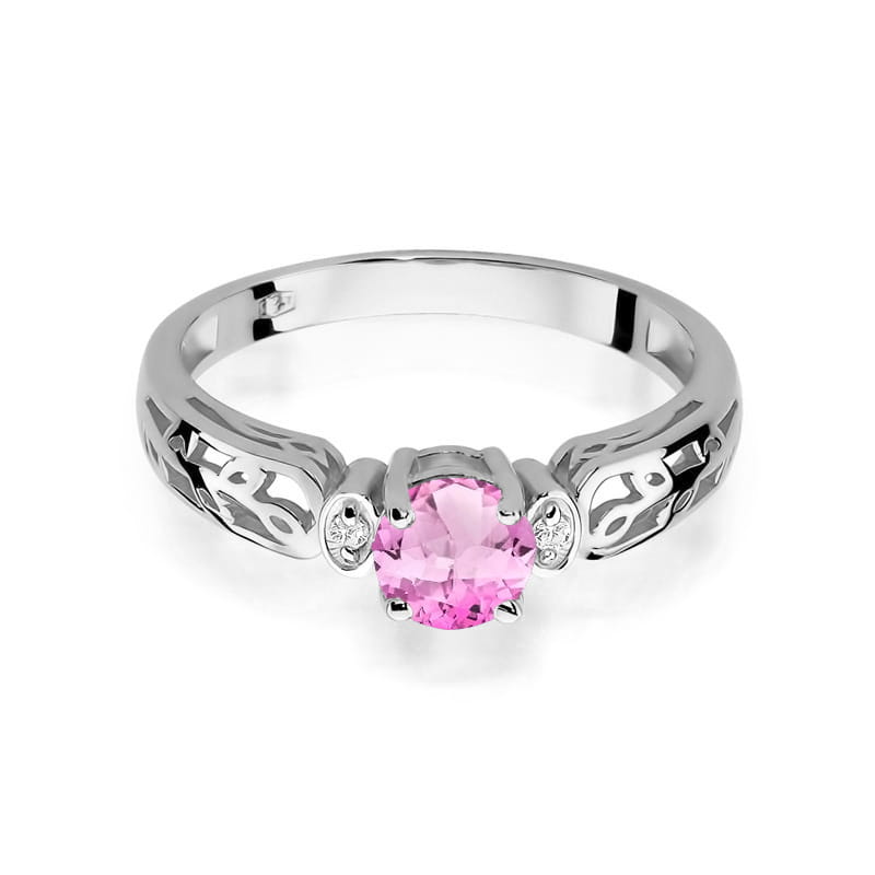 Inel Aur 9K cu Topaz Roz 0.60 ct si Diamante Naturale 0.02 ct