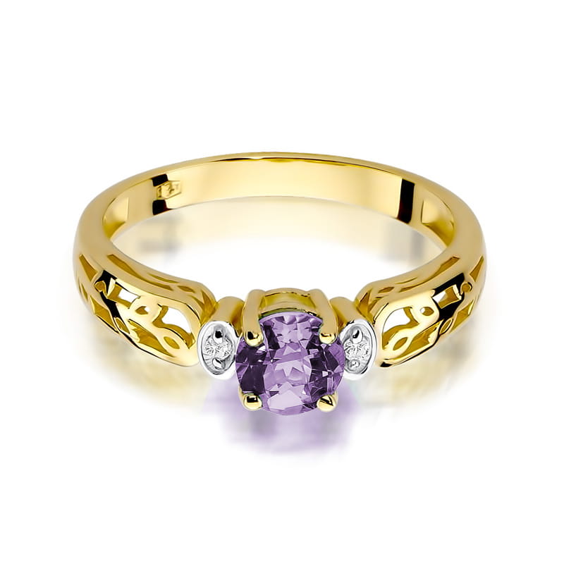 Inel Aur 9K cu Ametist 0.50 ct si Diamante Naturale 0.02 ct