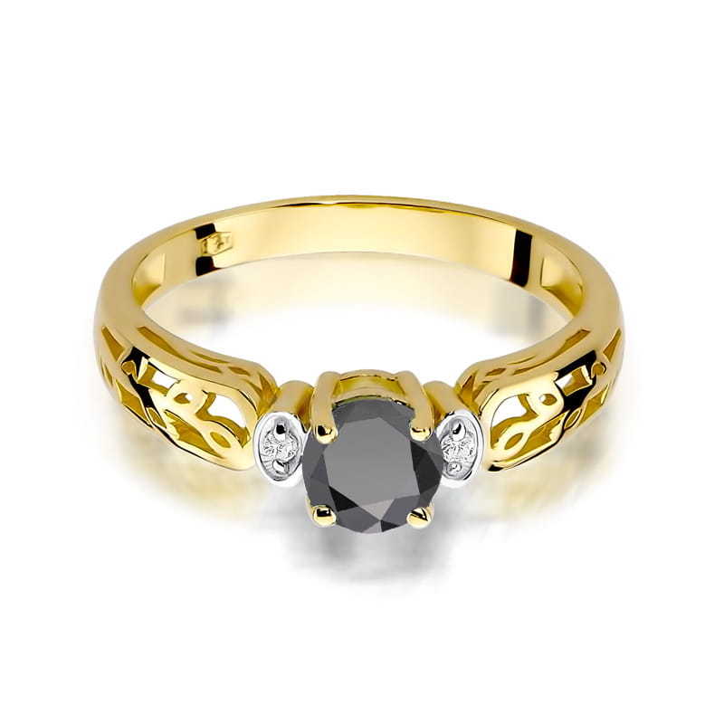 Inel Aur 9K cu Diamante Naturale Albe si Negre 0.52 ct