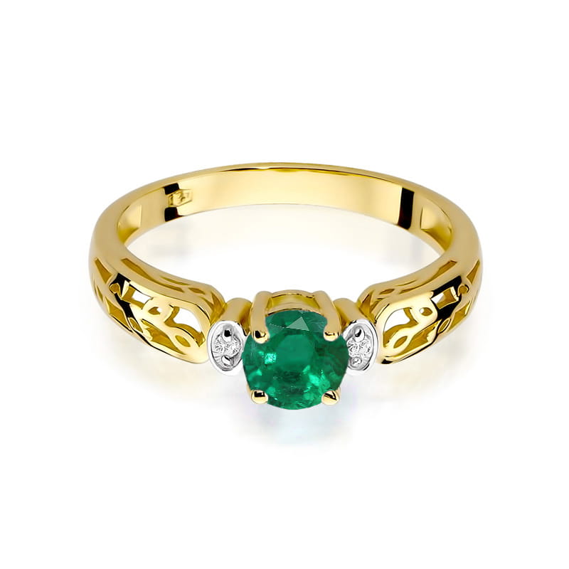 Inel Aur 9K cu Smarald 0.50 ct si Diamante Naturale 0.02 ct