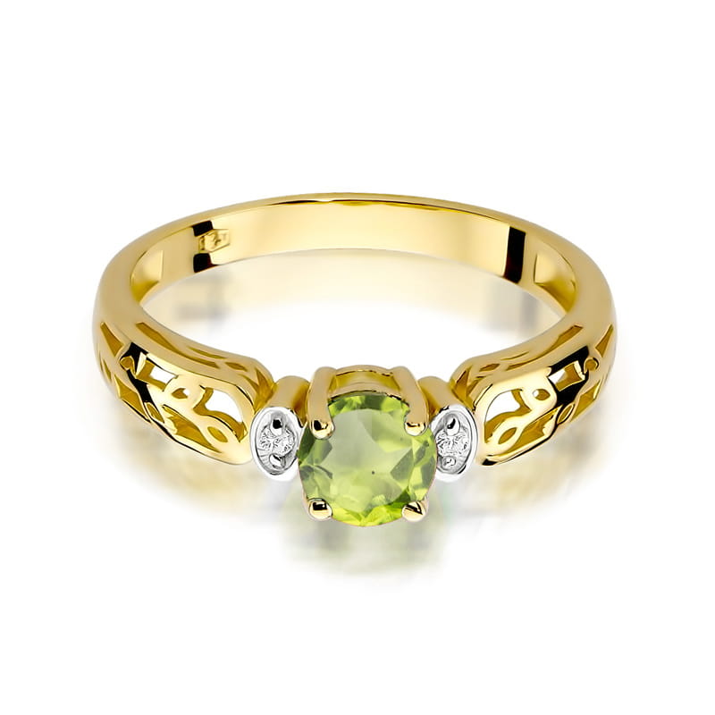 Inel Aur 9K cu Peridot 0.60 ct si Diamante Naturale 0.02 ct