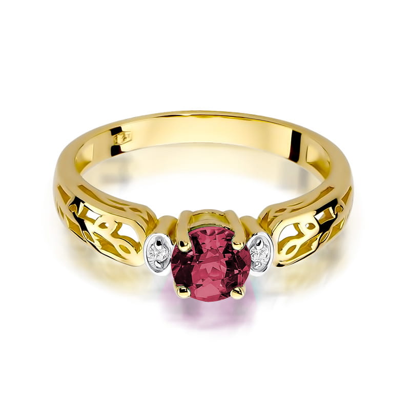 Inel Aur 9K cu Rubin 0.60 ct si Diamante Naturale 0.02 ct